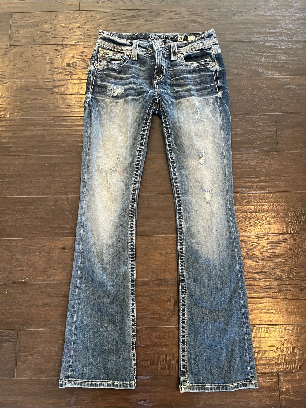 Womens Miss Me Distressed Bootcut Blue Jeans